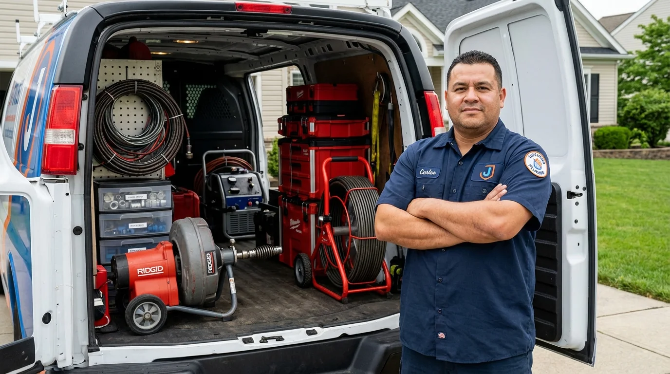 Professional drain cleaning equipment and Johns Plumbing LLC plumber in Smithton