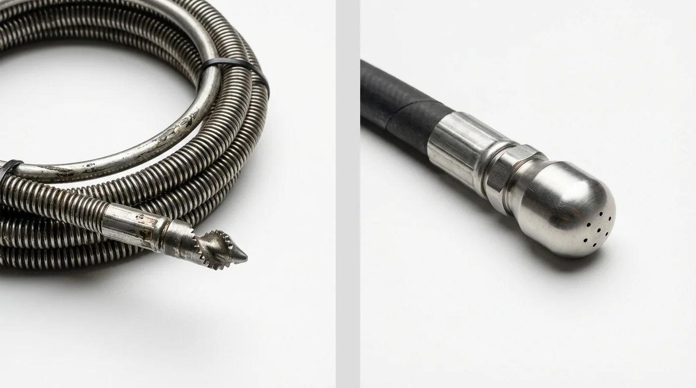 Drain snake cable and hydro jetting nozzle used for drain cleaning in Smithton, IL