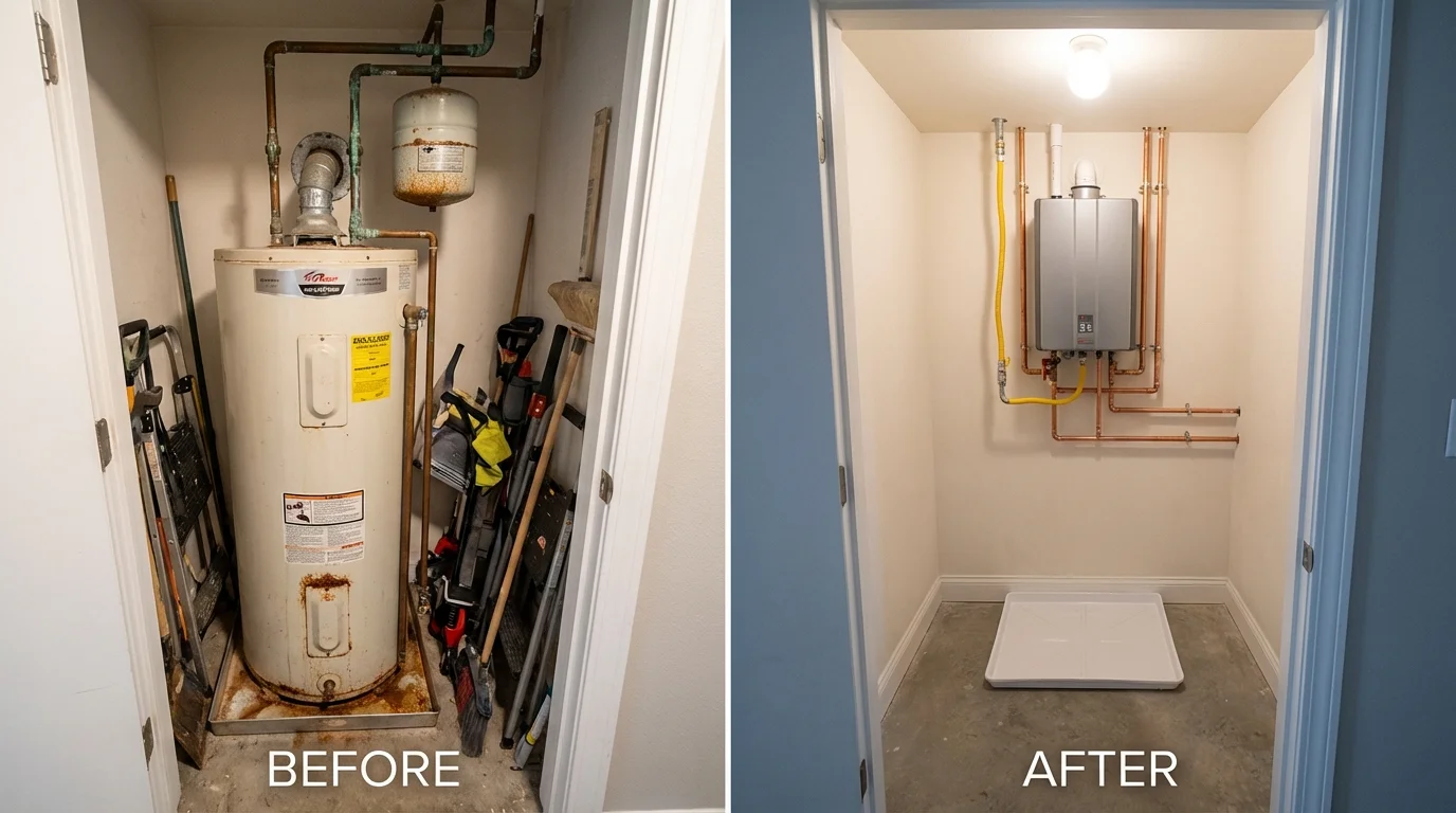 Tank water heater versus wall-mounted tankless unit comparison for Smithton, IL homeowners